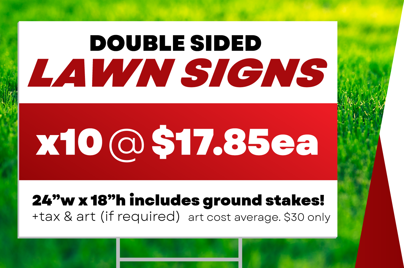 slider describing current lawn sign pricing